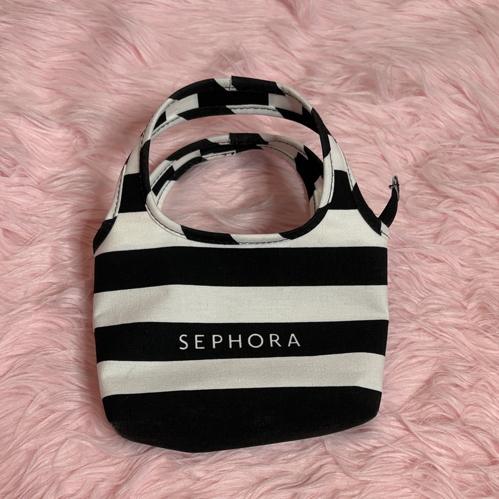 Sephora Black and White Striped Cosmetic Bag